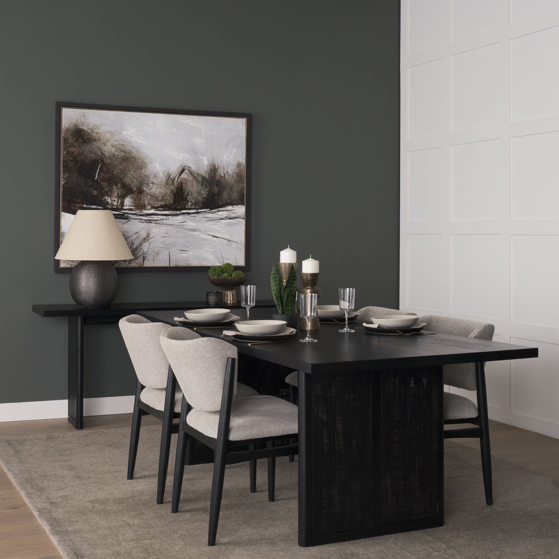Grier 65" Black Wood w/ Black Cane Console Table