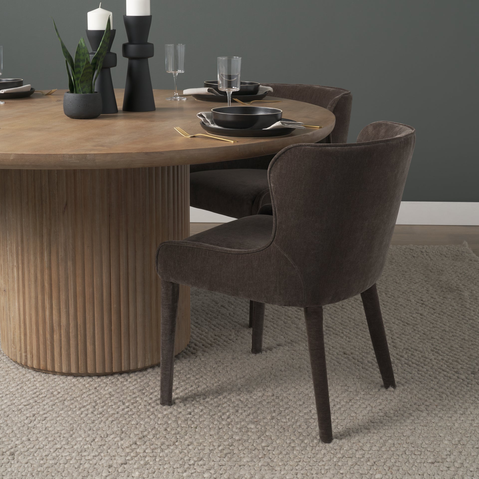 Nolan Slope Charcoal Chenille Dining Chair S/2