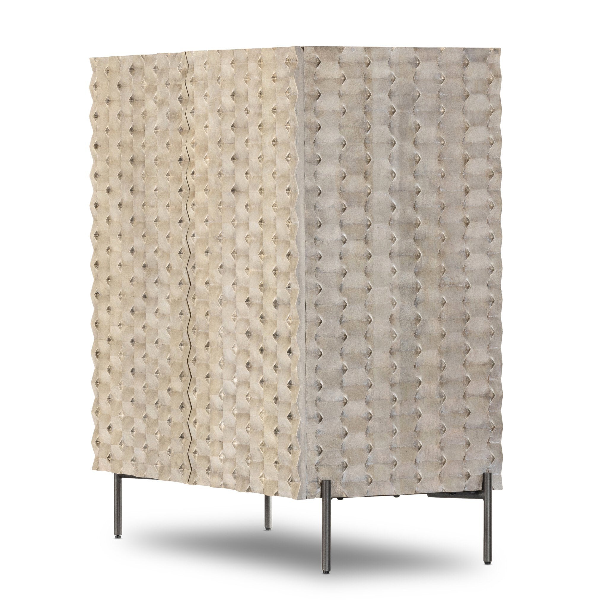 Raffael Bar Cabinet - Carved Stonewash Grey Mango