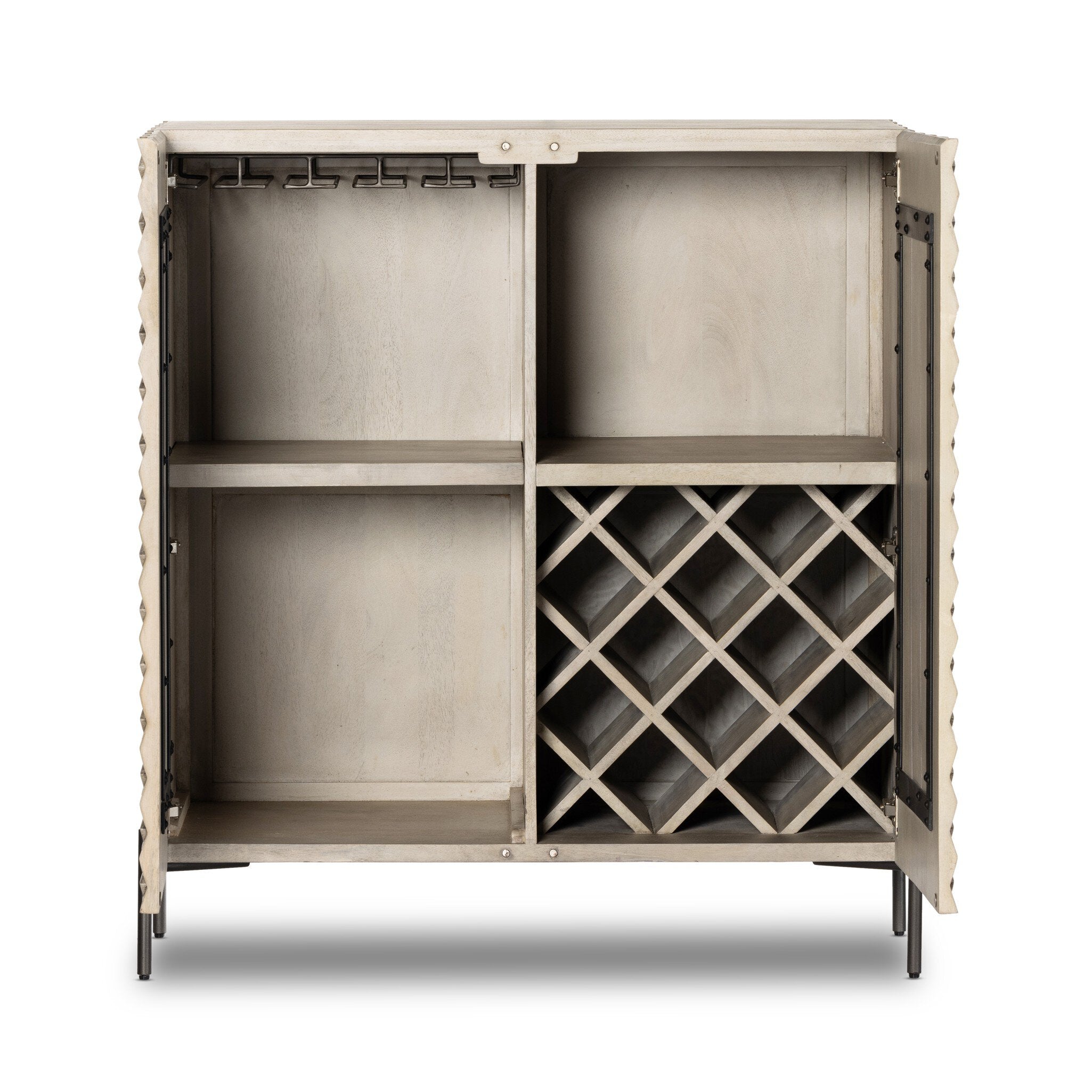 Raffael Bar Cabinet - Carved Stonewash Grey Mango