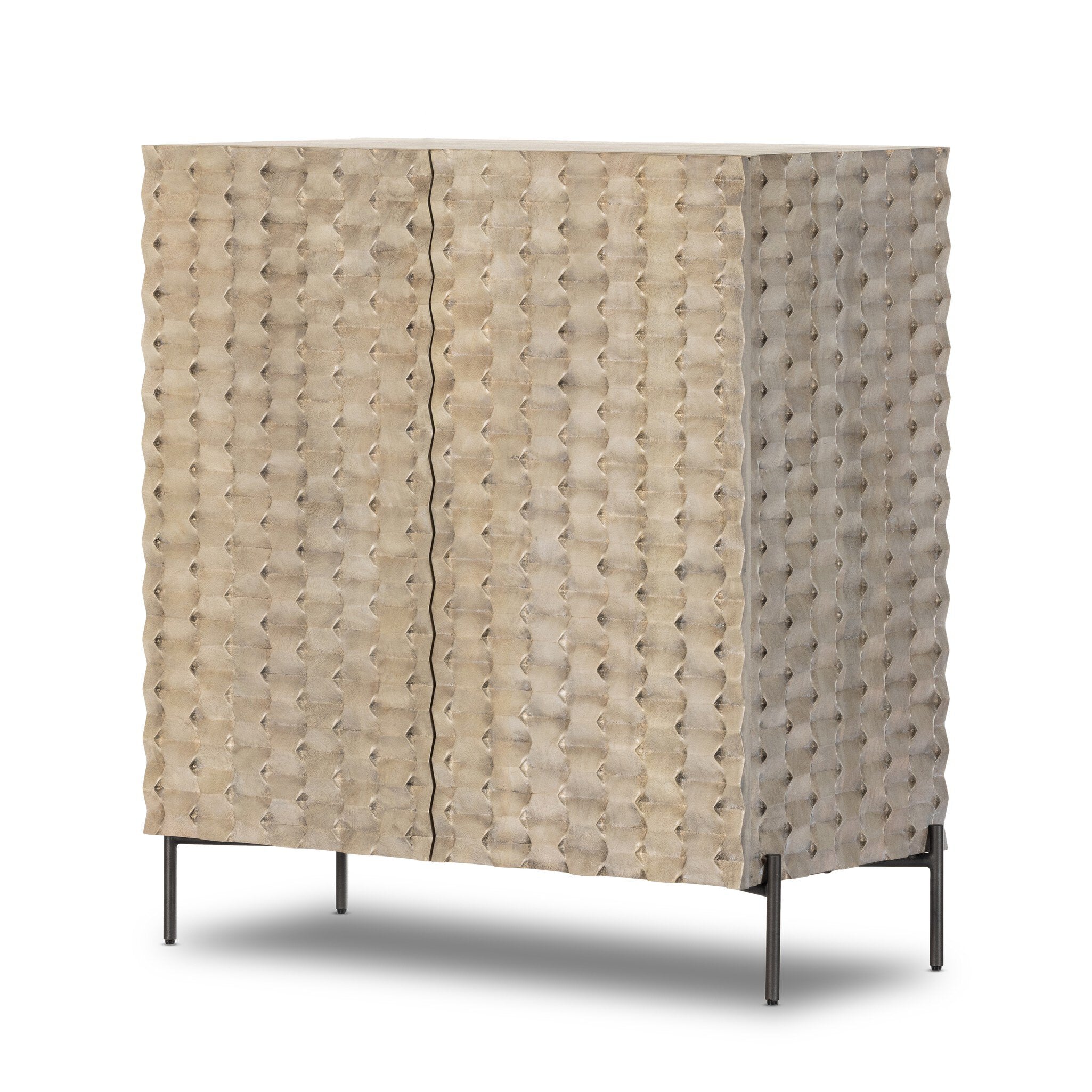 Raffael Bar Cabinet - Carved Stonewash Grey Mango