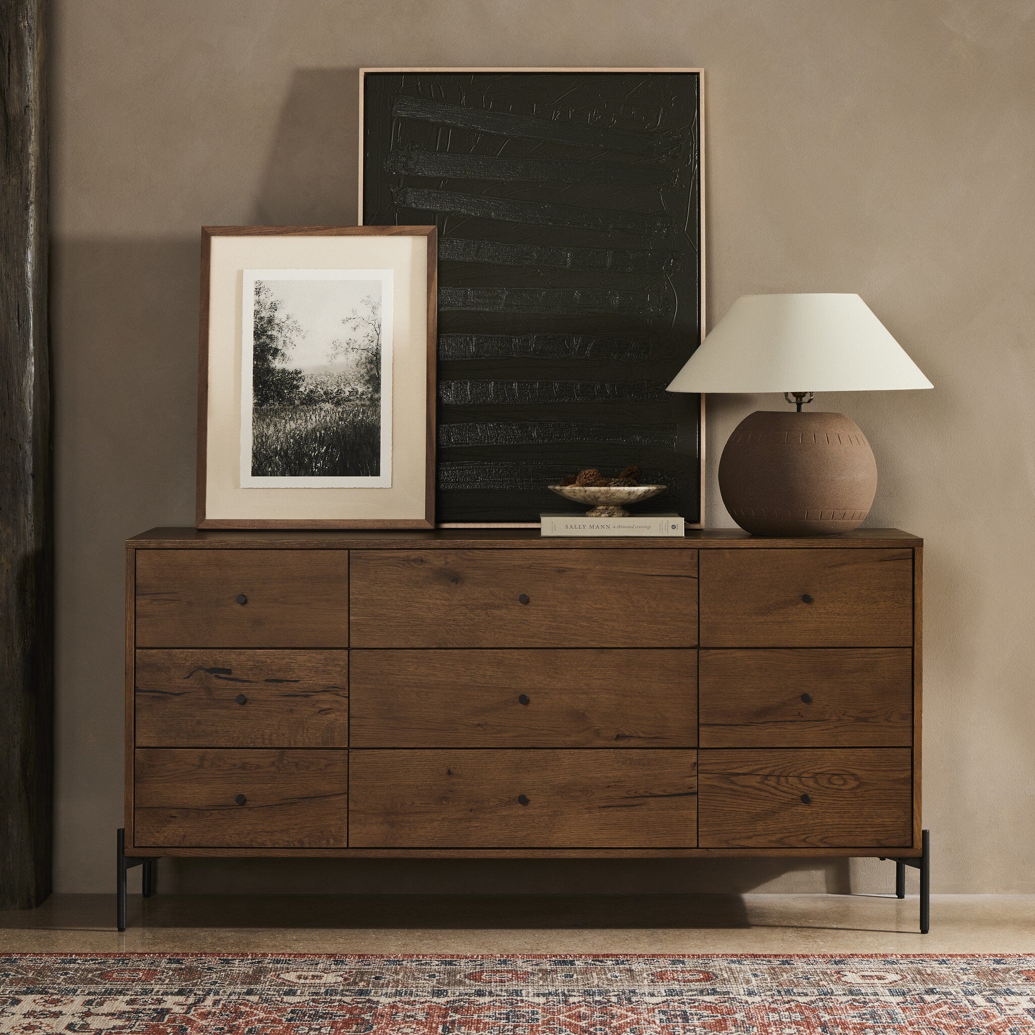 Eaton 9 Drawer Dresser - Amber Oak Resin