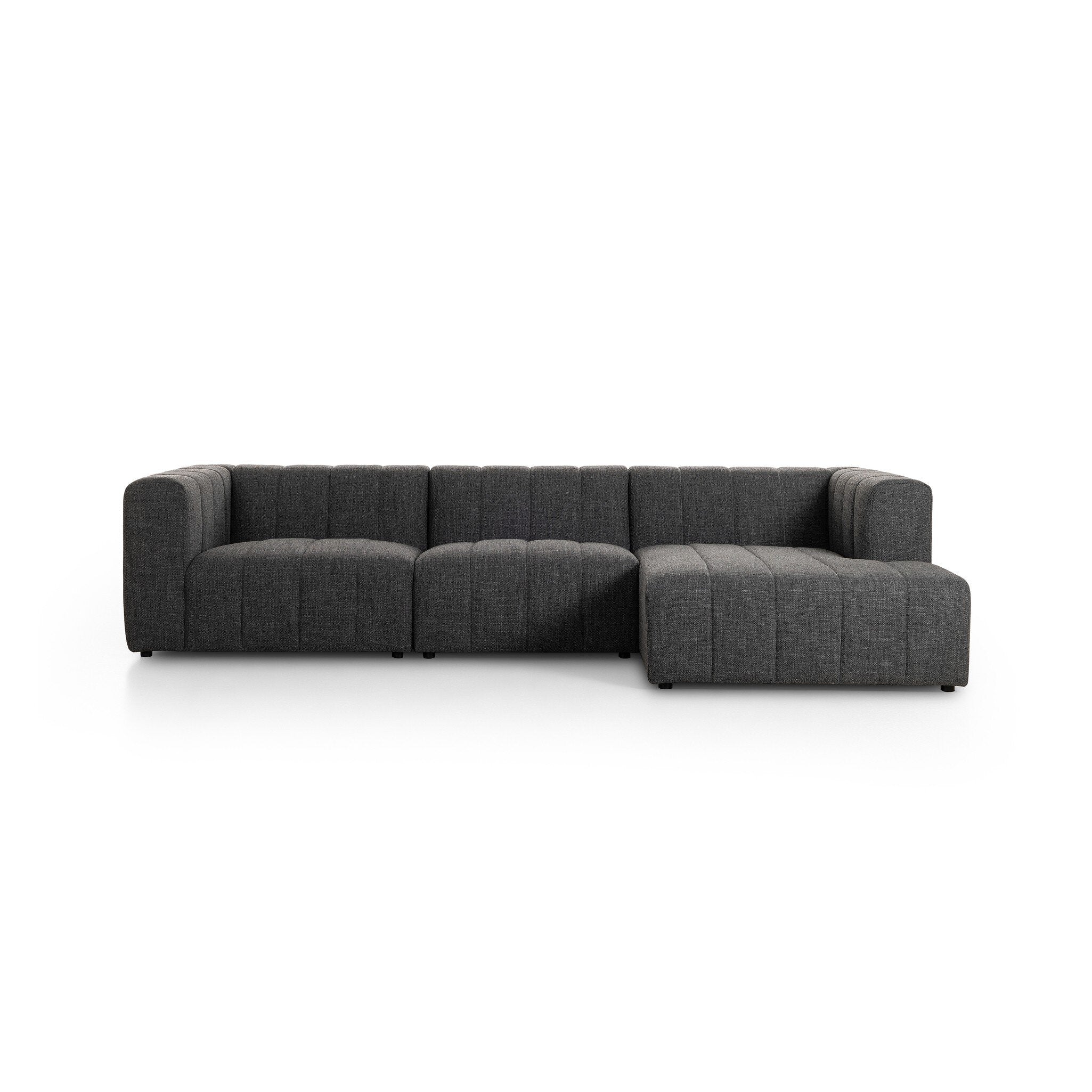 Langham Channeled 3-Piece Sectional - Saxon Charcoal