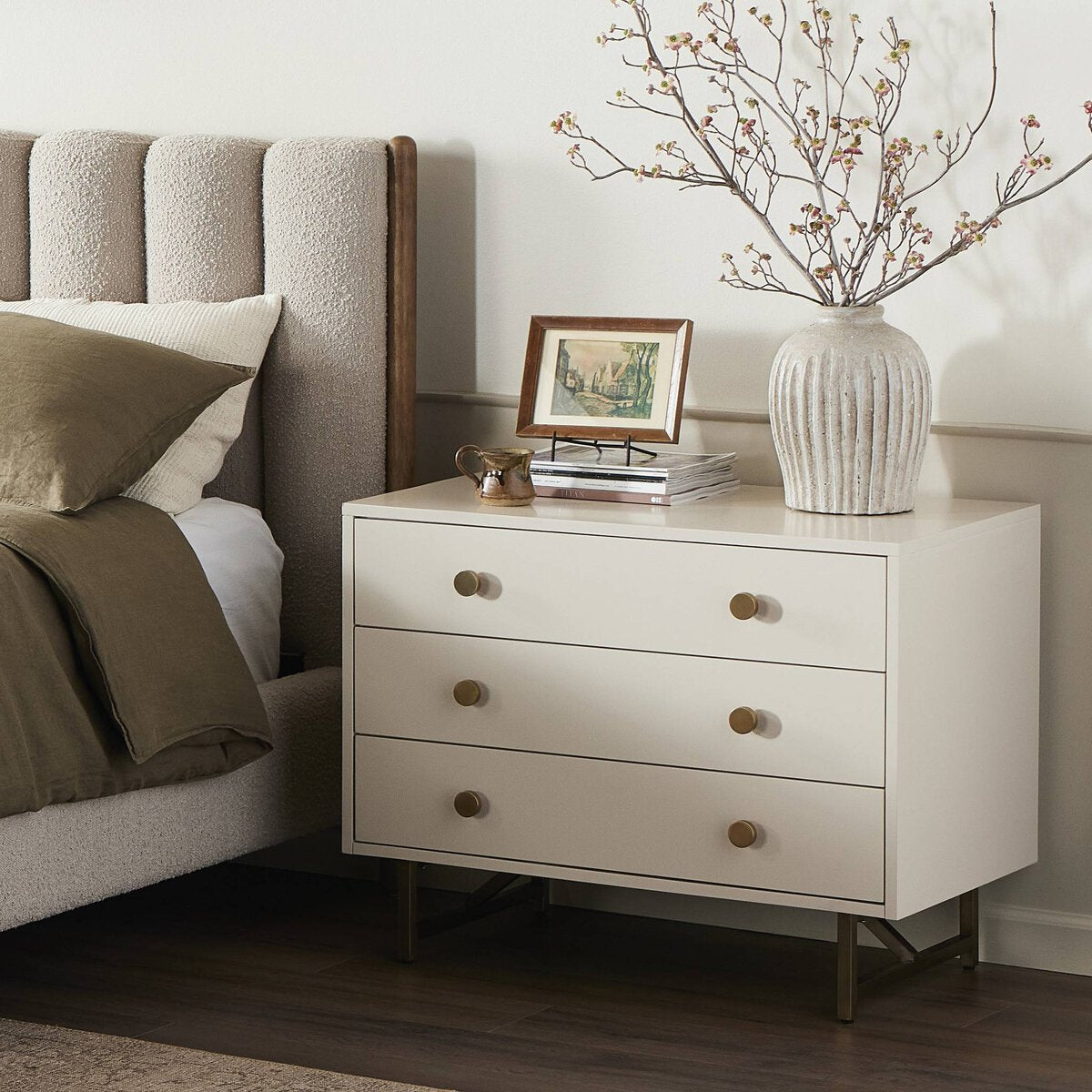 Van Rectangular Nightstand - Matte Alabaster