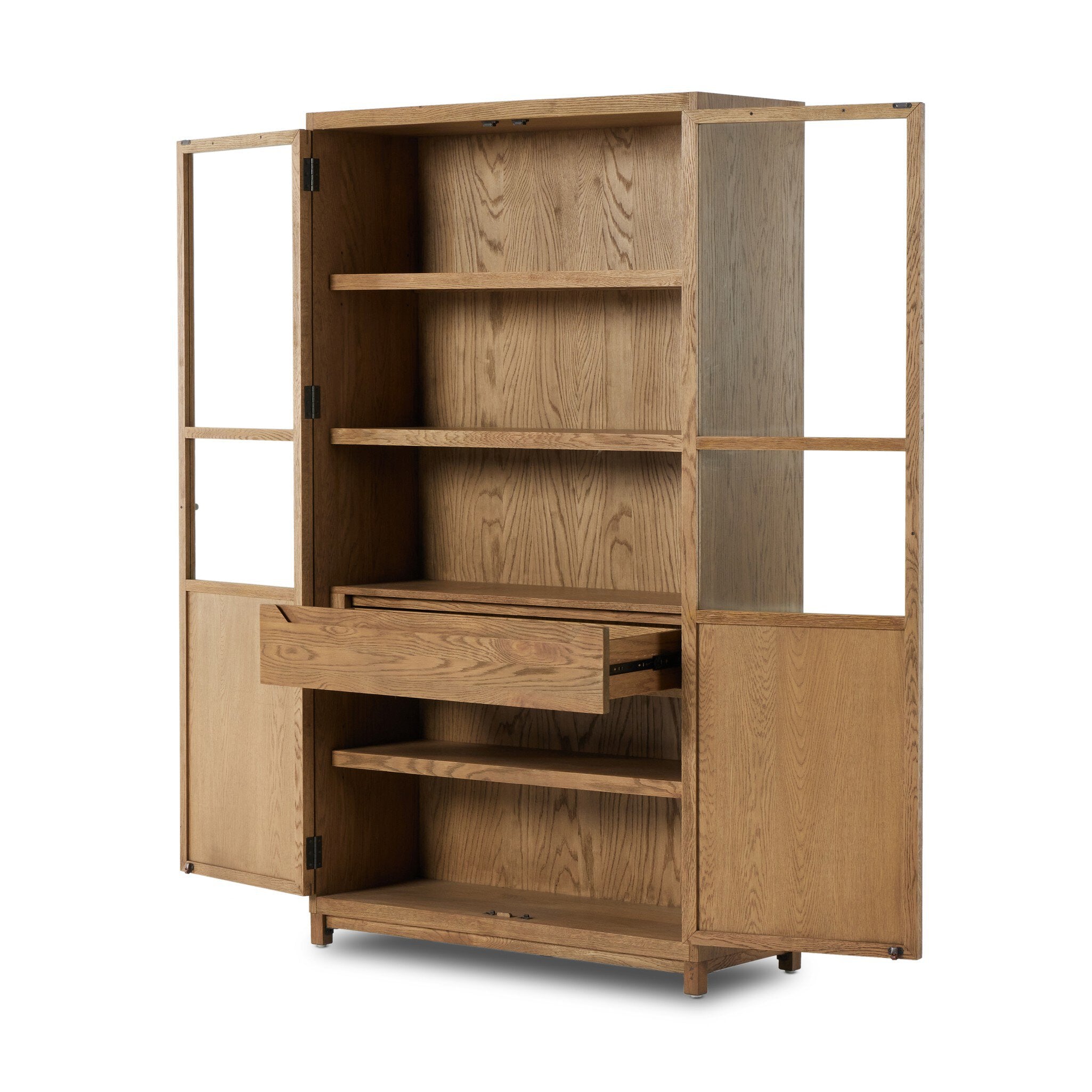 Millie Panel and Glass Door Cabinet - Drifted Oak Solid