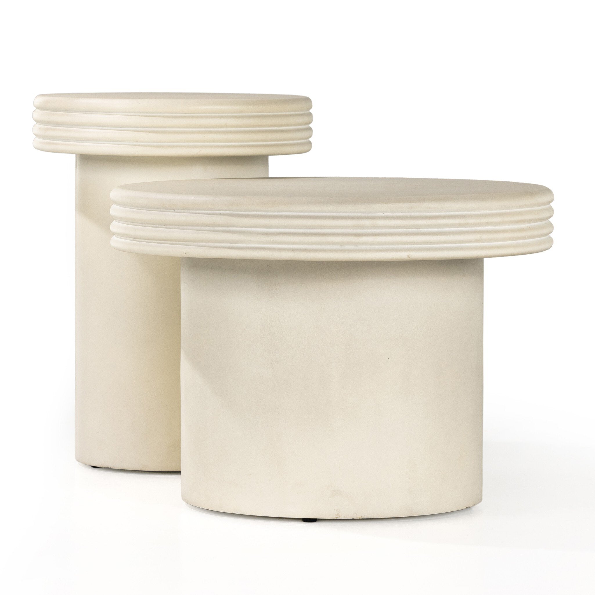 Grecia Outdoor End Table Set - White Concrete