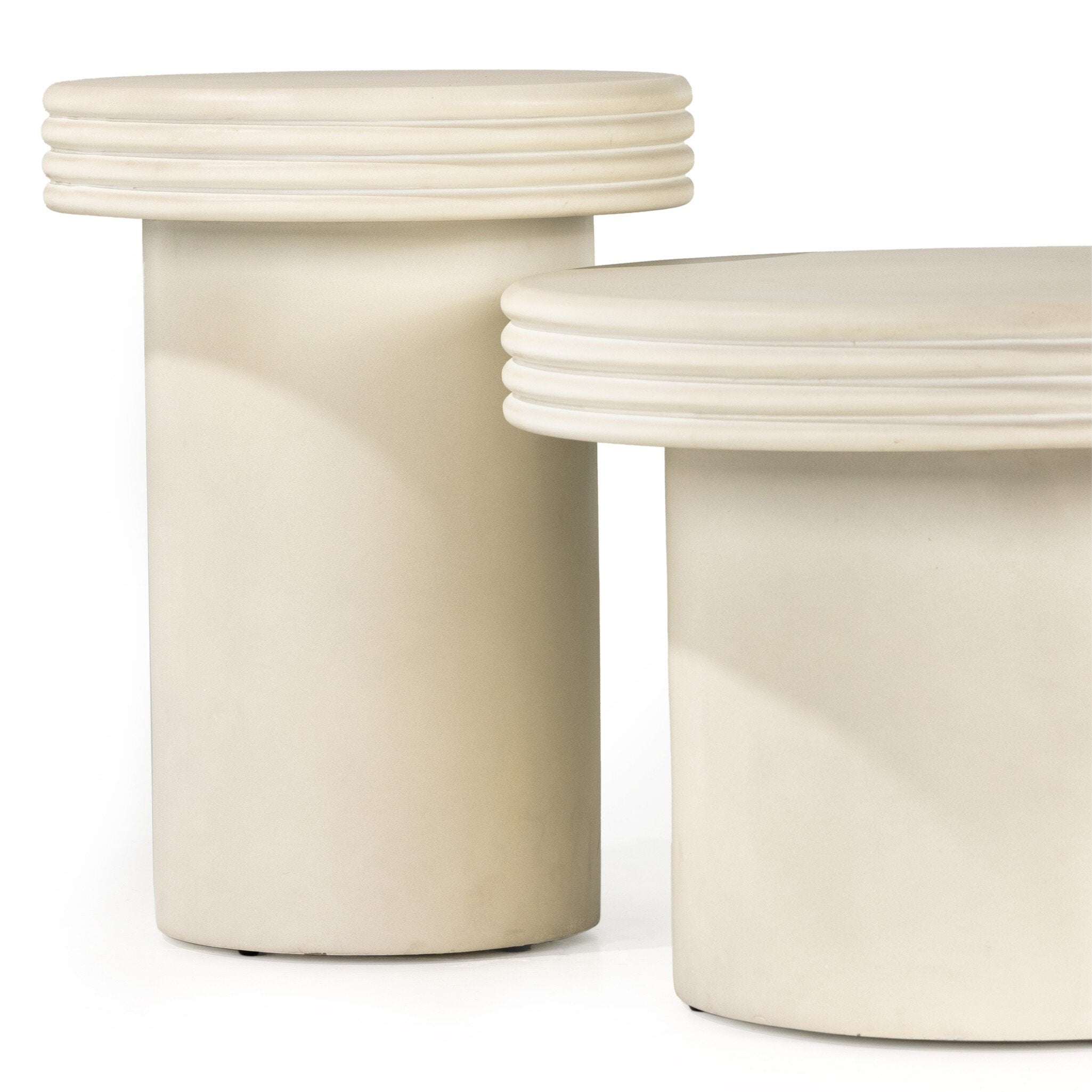 Grecia Outdoor End Table Set - White Concrete