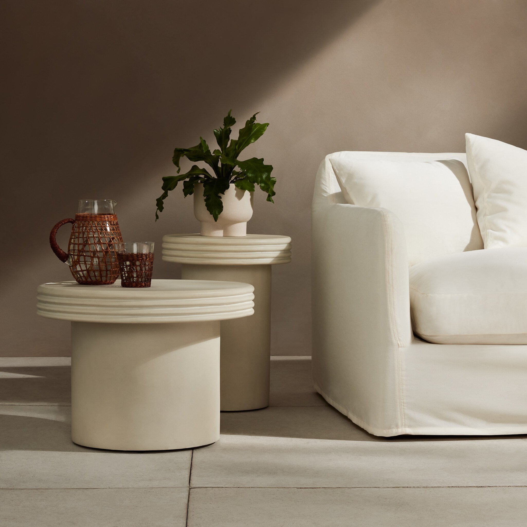 Grecia Outdoor End Table Set - White Concrete