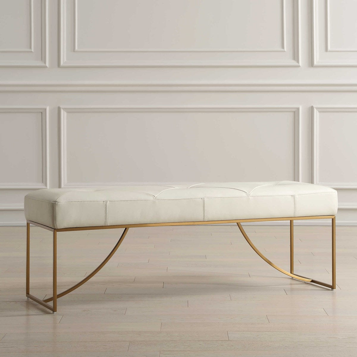 Swale Ivory Leather Bench