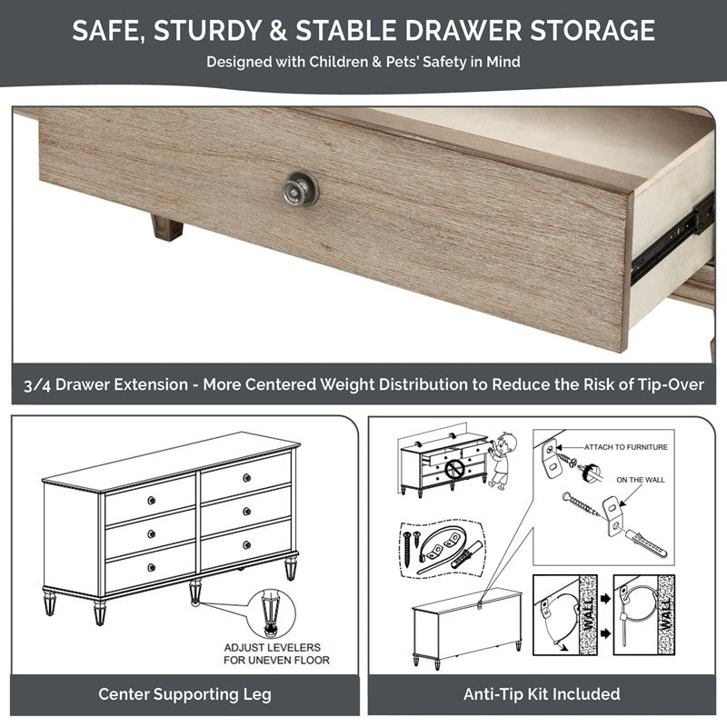 Victoria 6-drawer wood dresser