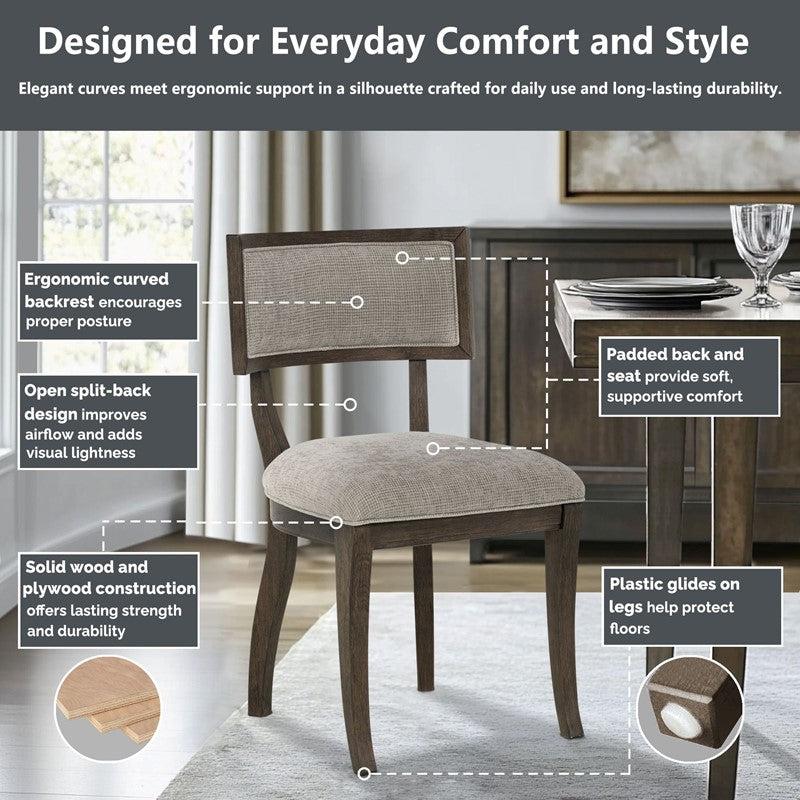 Marie Upholstered Split-Back Dining Chairs with Curved Wood Frame (Set of 2)