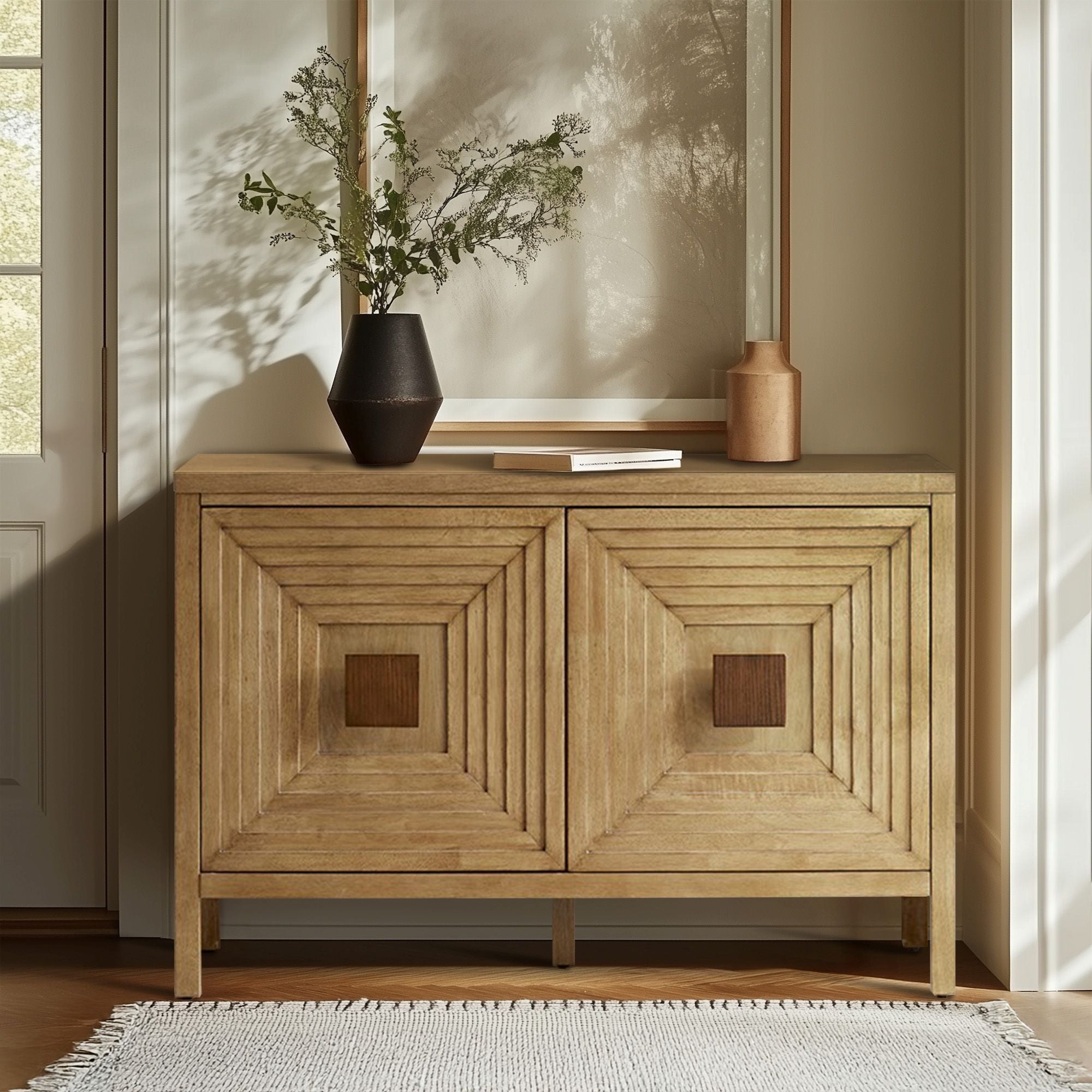 Paige Geometric 2-Door Storage Cabinet with Adjustable Shelves