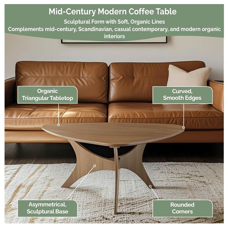 Blaze Organic Triangular Wood Coffee Table with Sculptural Base