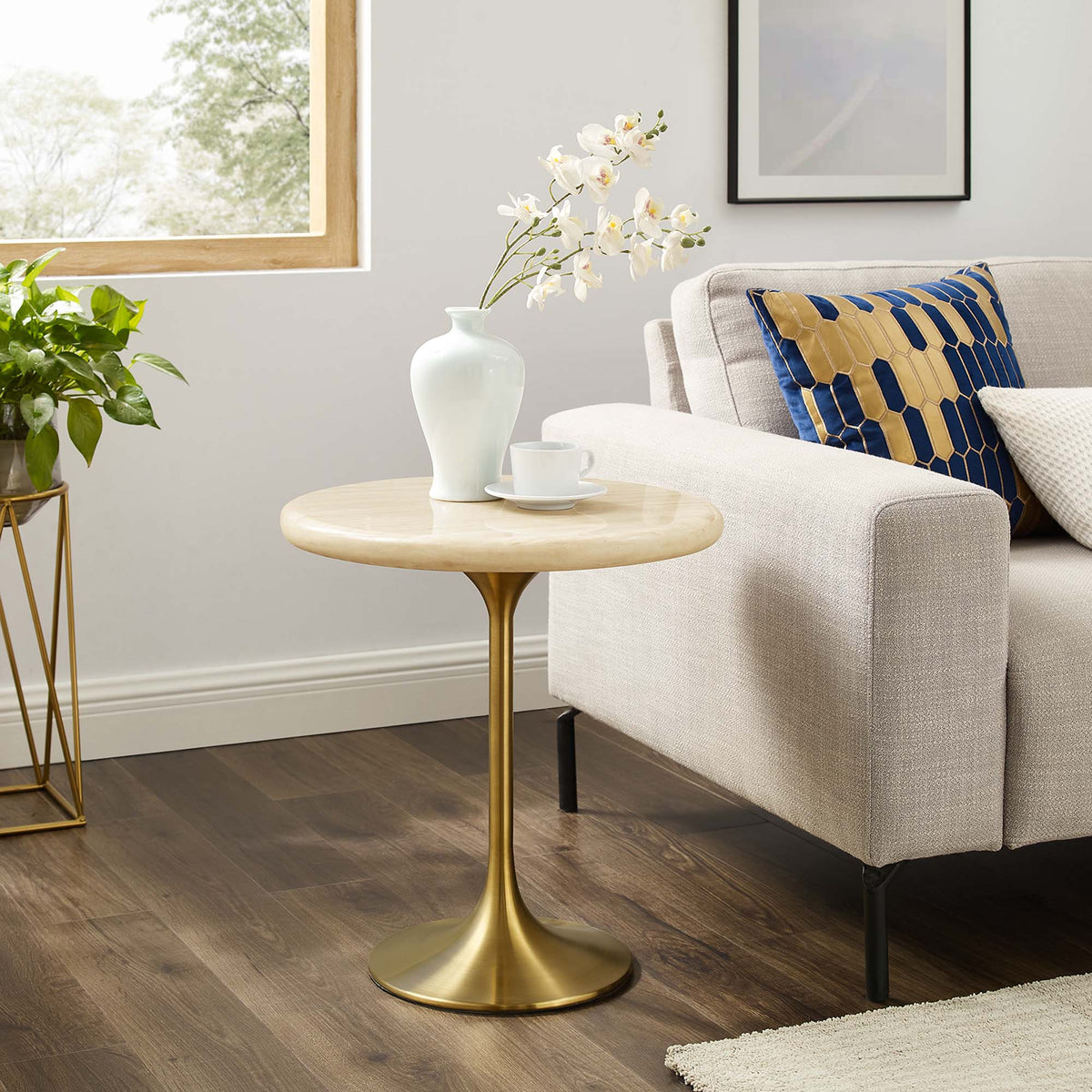 Lippa Round Faux Travertine Side Table