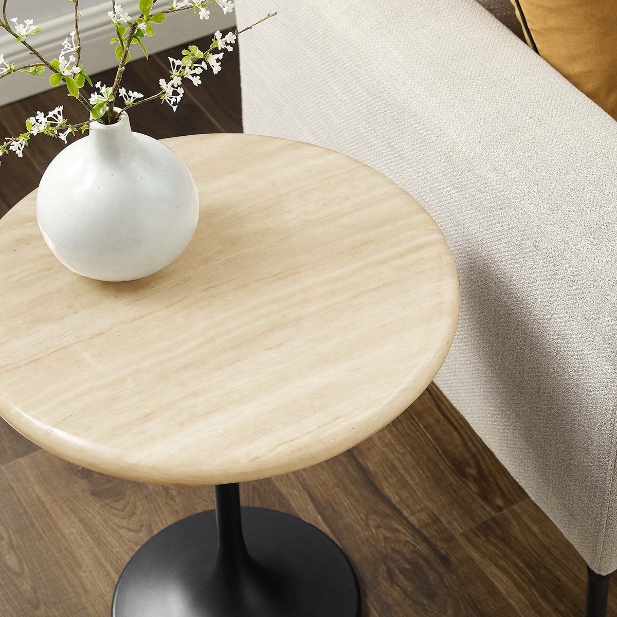 Lippa Round Faux Travertine Side Table