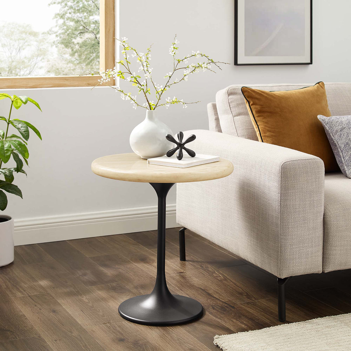 Lippa Round Faux Travertine Side Table