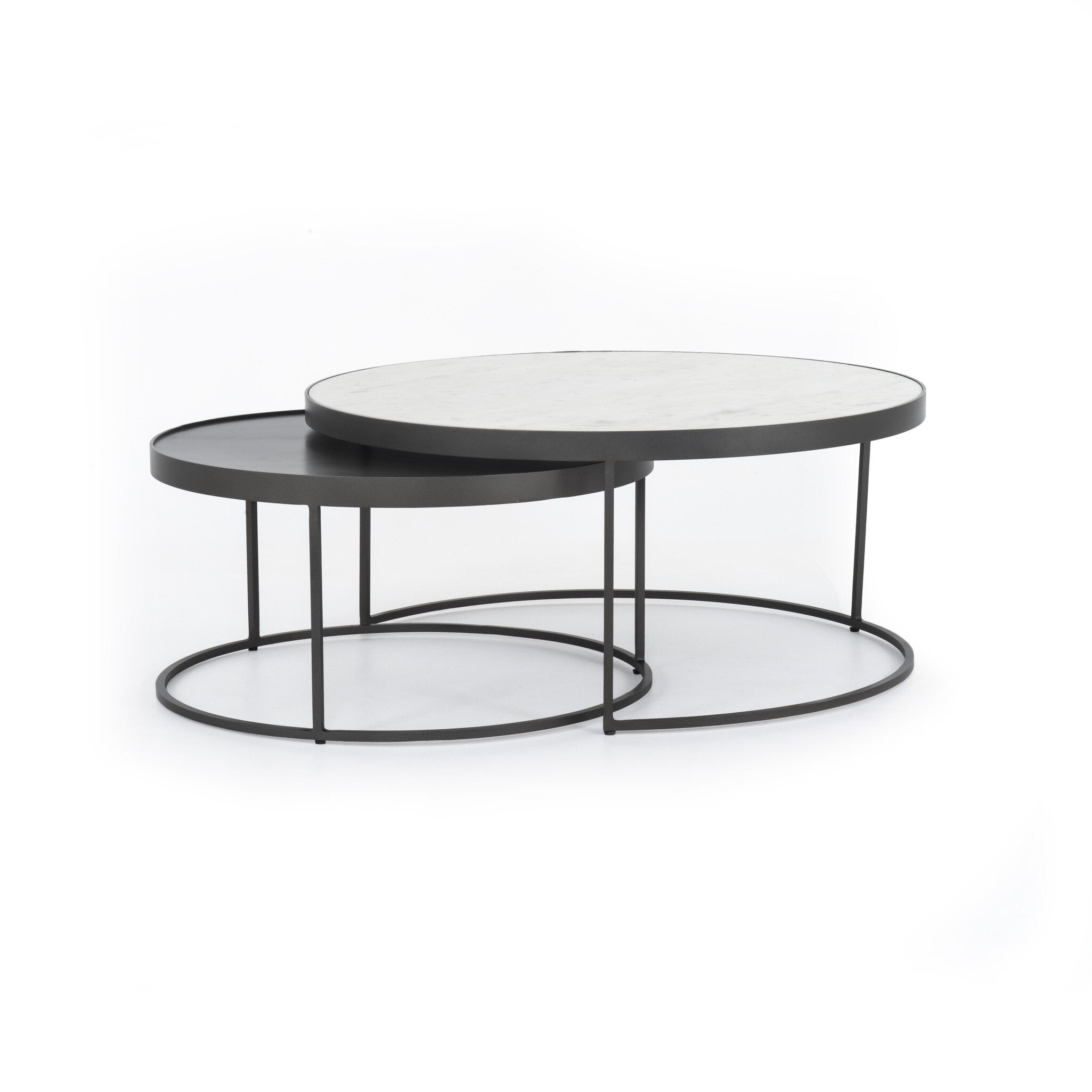 Evelyn Round Nesting Coffee Table - Polished White Marble