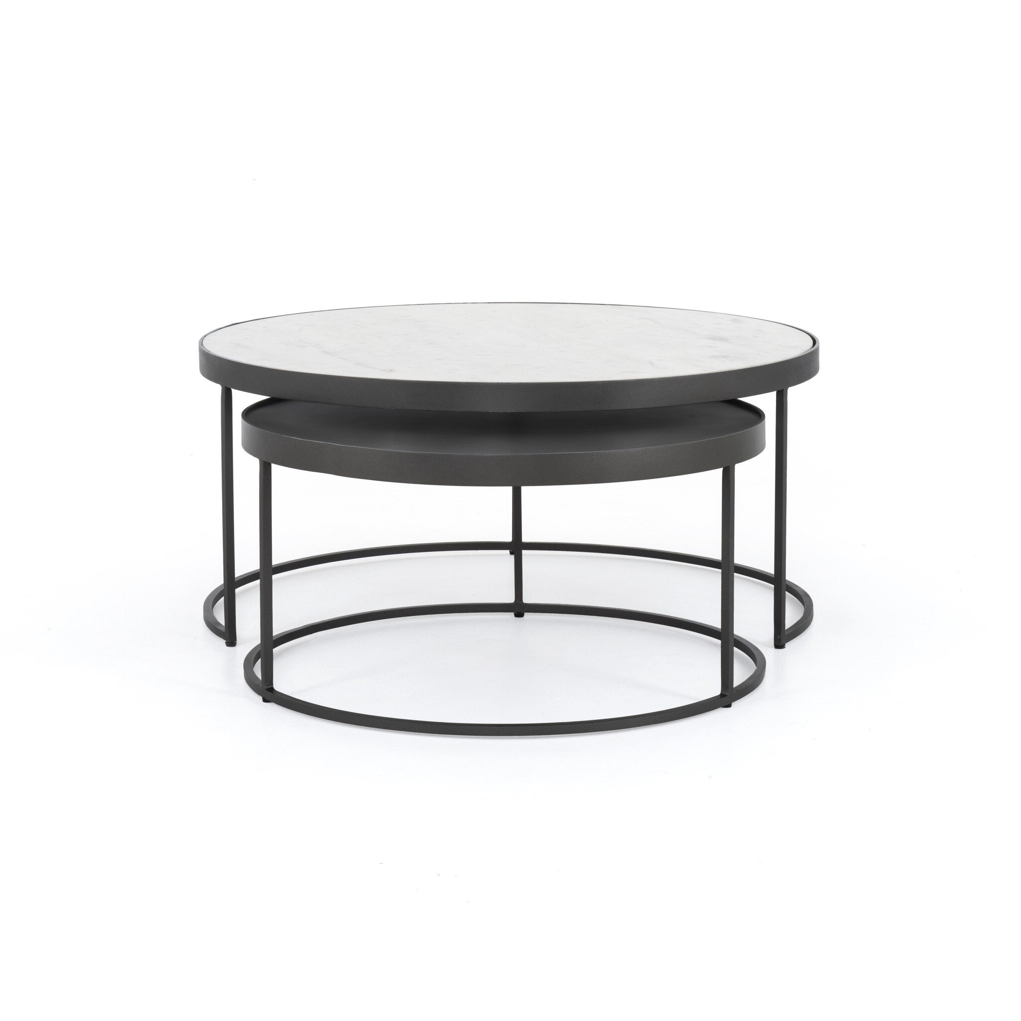 Evelyn Round Nesting Coffee Table - Polished White Marble