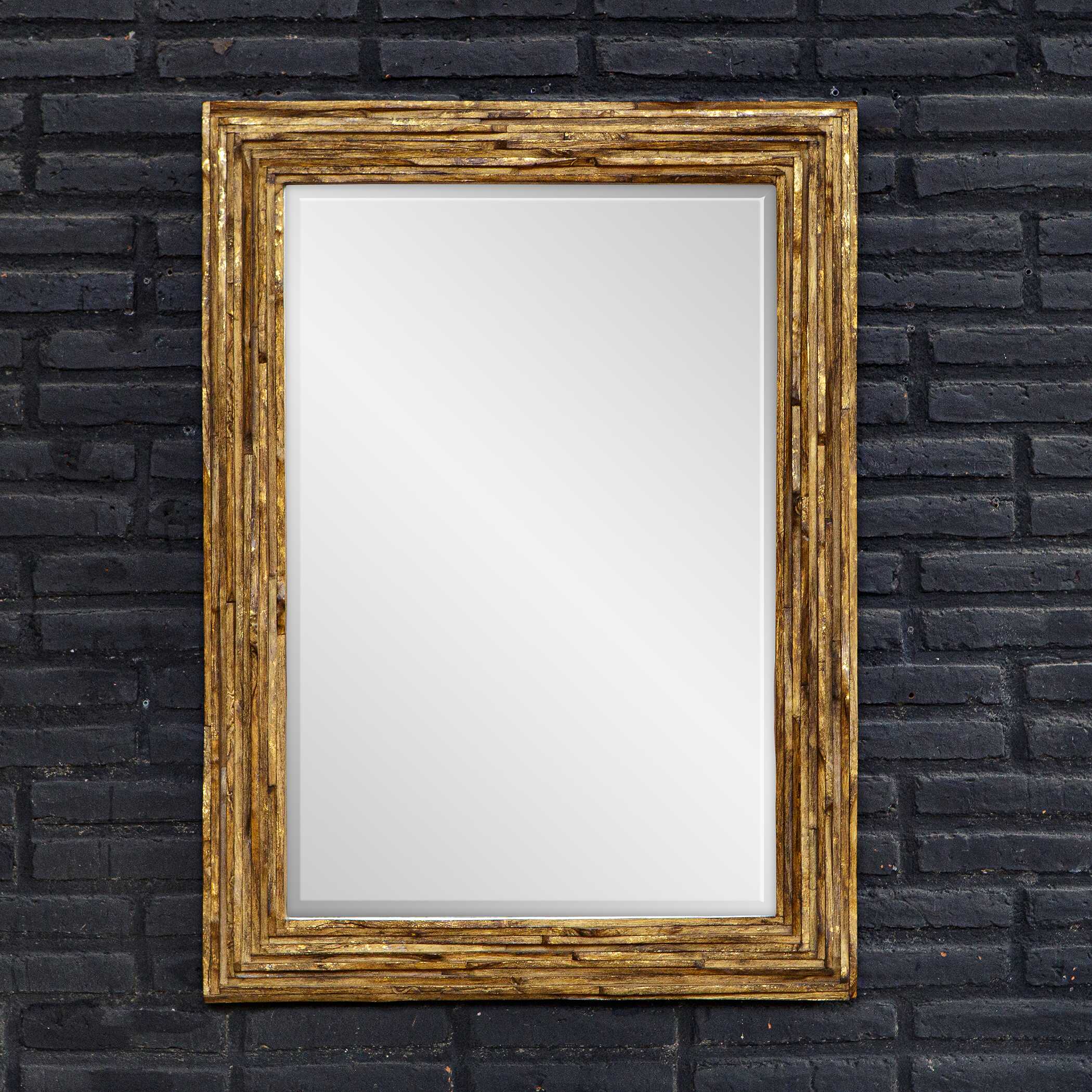 Overlap Teak Wood Mirror