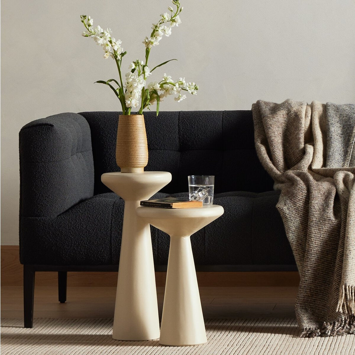 Ravine Concrete Accent Tables, Set Of 2 - Dark Grey
