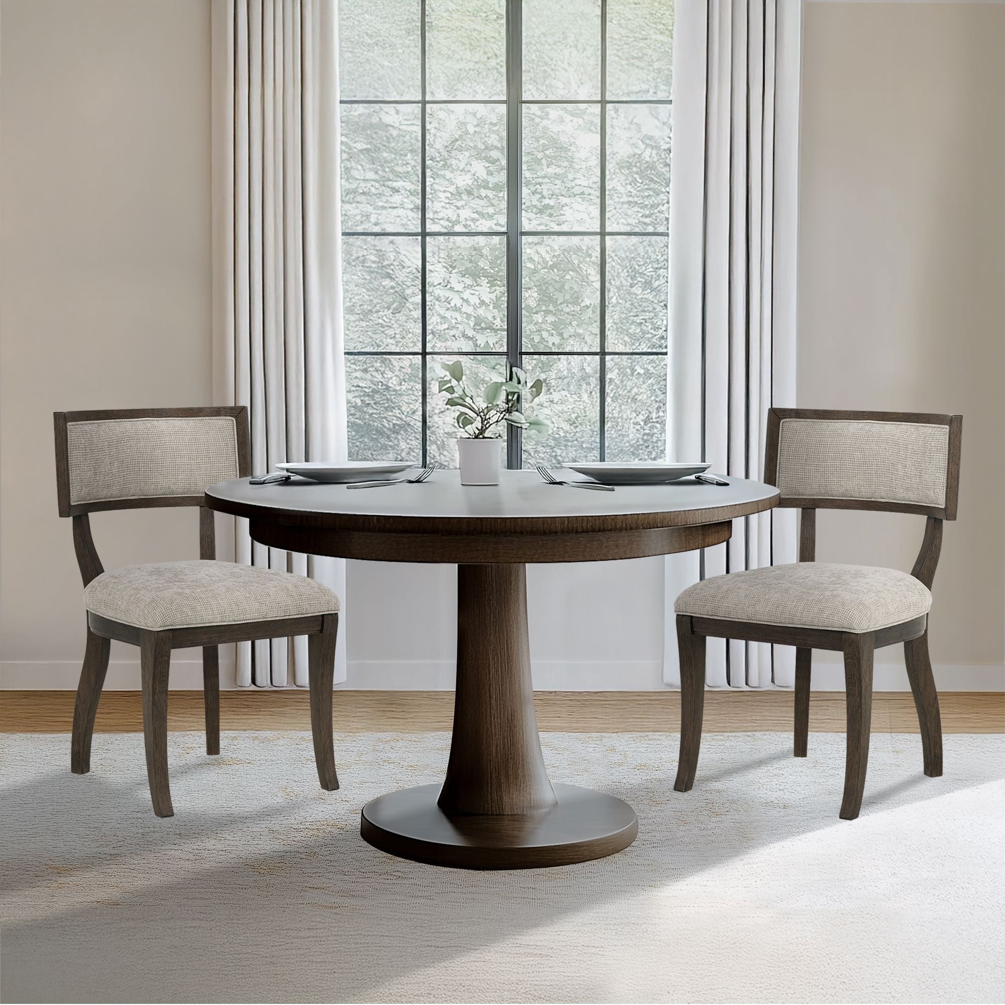 Marie Upholstered Split-Back Dining Chairs with Curved Wood Frame (Set of 2)