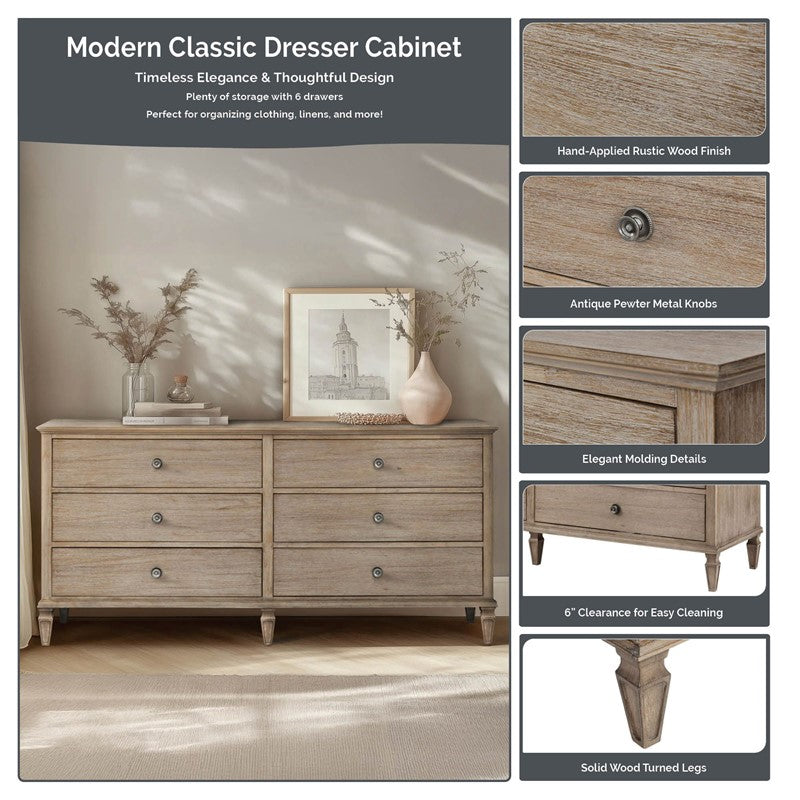 Victoria 6-drawer wood dresser