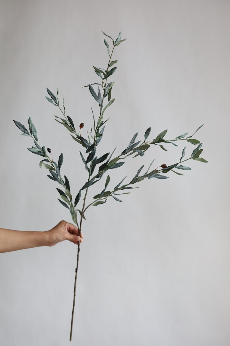 40.5" Faux Gray-green Olive Leaf Branch (Set of 3)