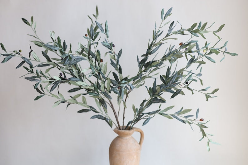 40.5" Faux Gray-green Olive Leaf Branch (Set of 3)