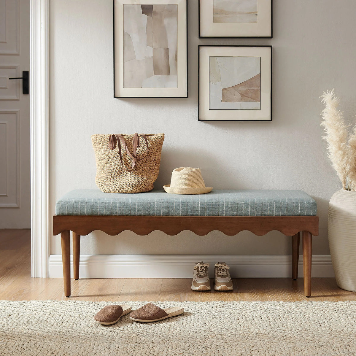 Mirette Scalloped Edge Striped Accent Bench