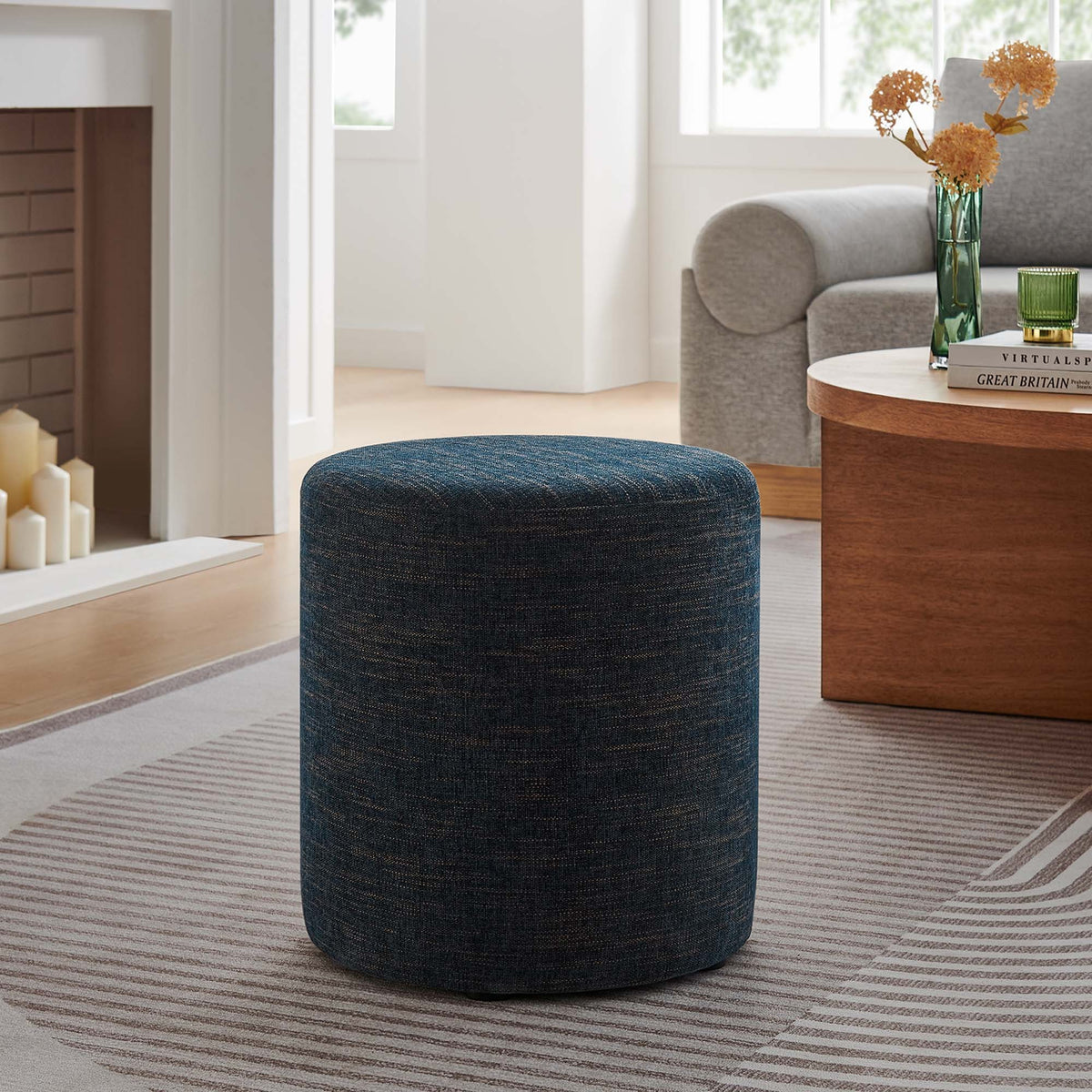 Callum Woven Heathered Fabric Upholstered Ottoman