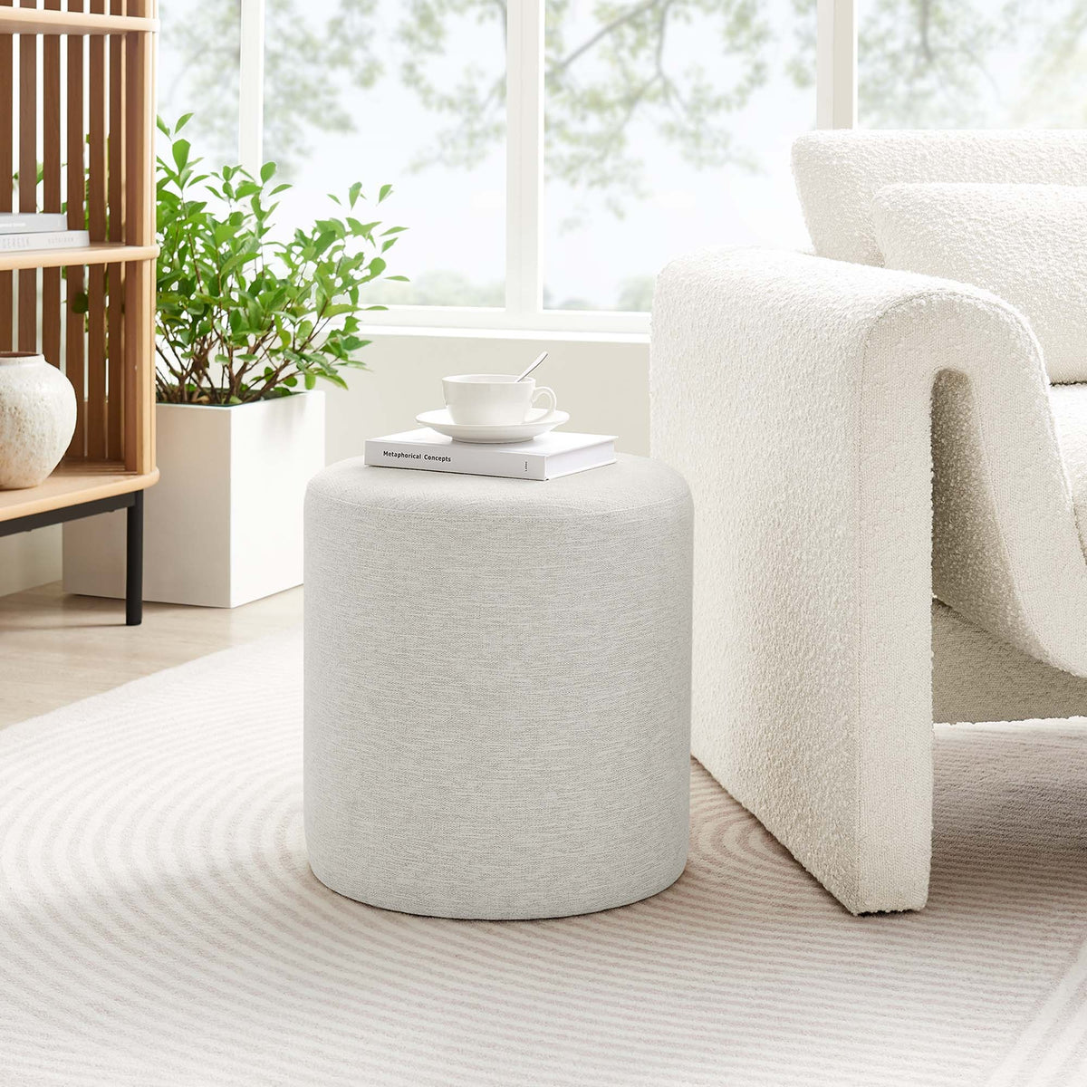 Callum Woven Heathered Fabric Upholstered Ottoman