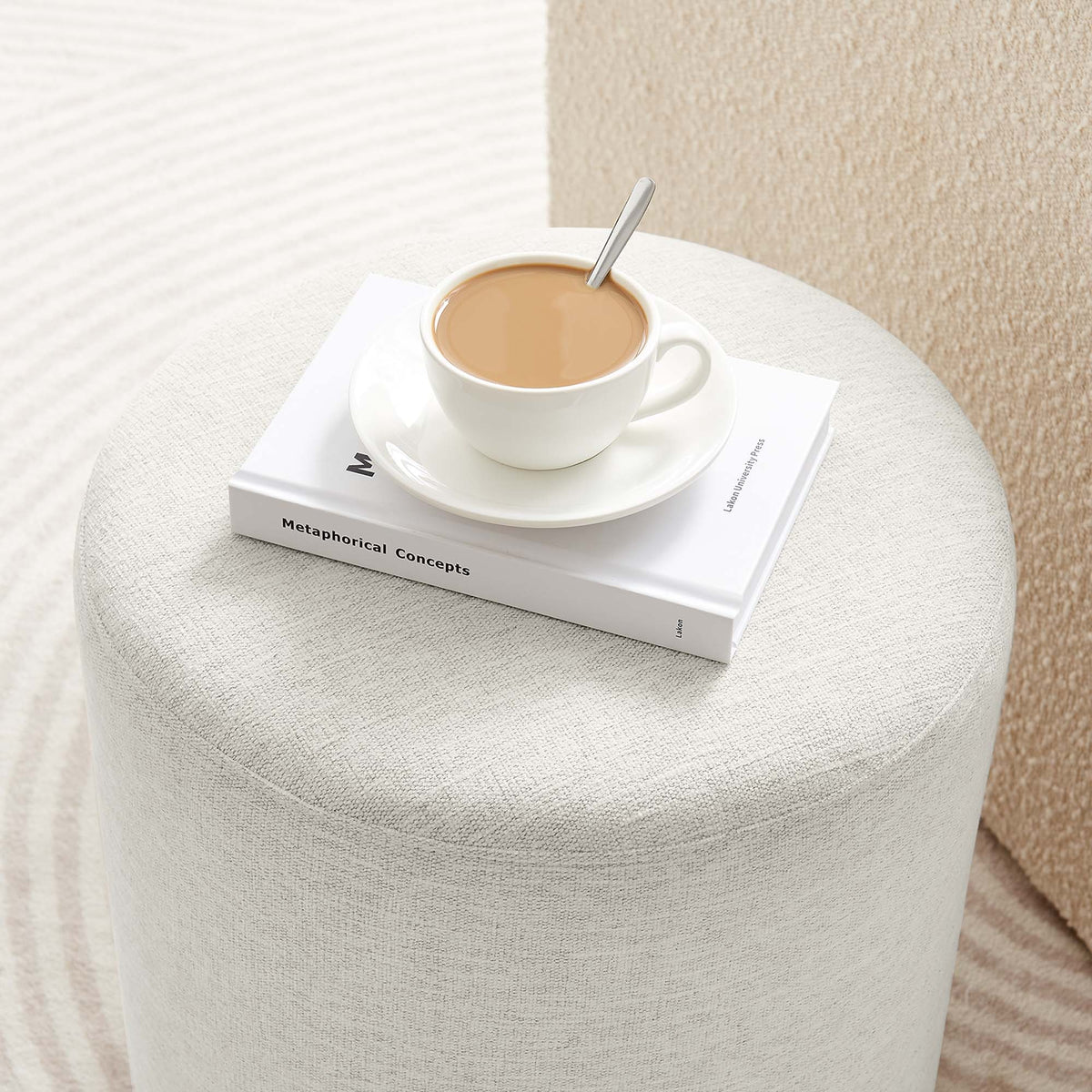 Callum Woven Heathered Fabric Upholstered Ottoman