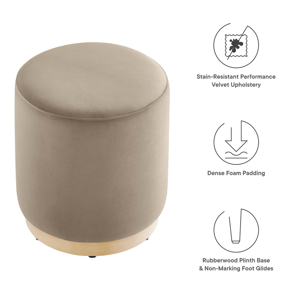 Tilden Round Performance Velvet Upholstered Ottoman