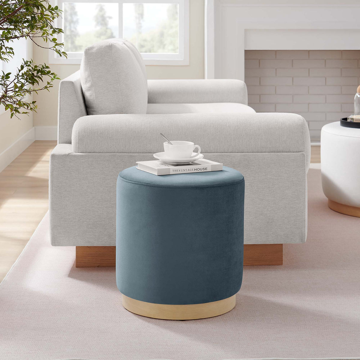 Tilden Round Performance Velvet Upholstered Ottoman