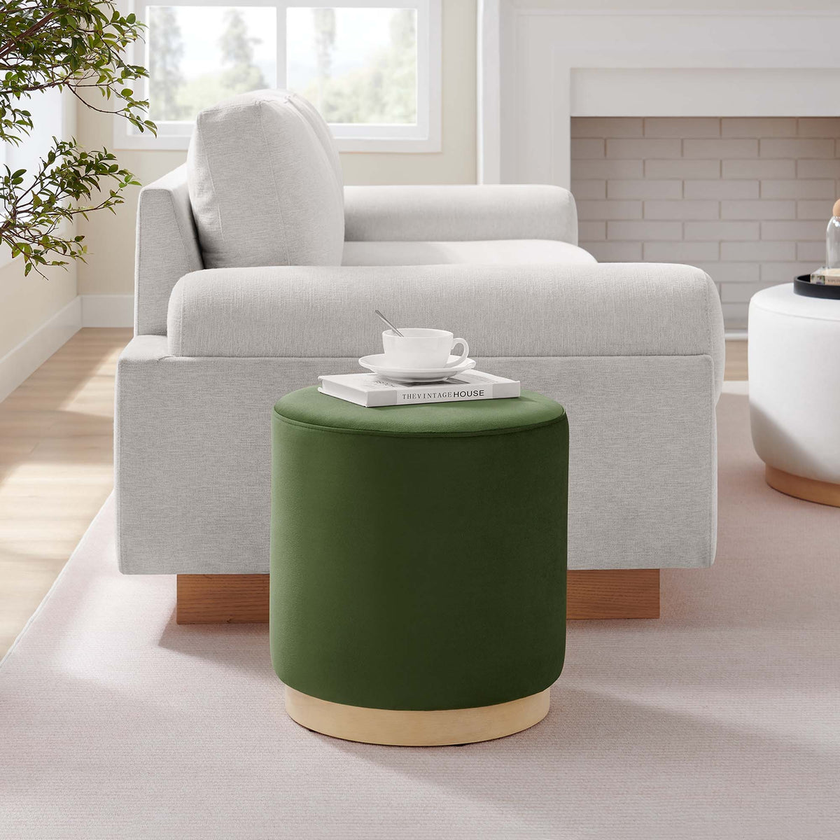 Tilden Round Performance Velvet Upholstered Ottoman